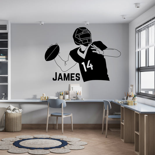 Football Player Personalized Wall Decal - Customize Player Name and Number - Boys Room Decor - Cool Home Decor