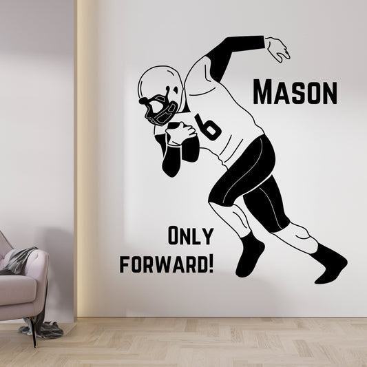 Running Football Player Name Decal - Customize Player Name & Number Boys - Teens Room Decor