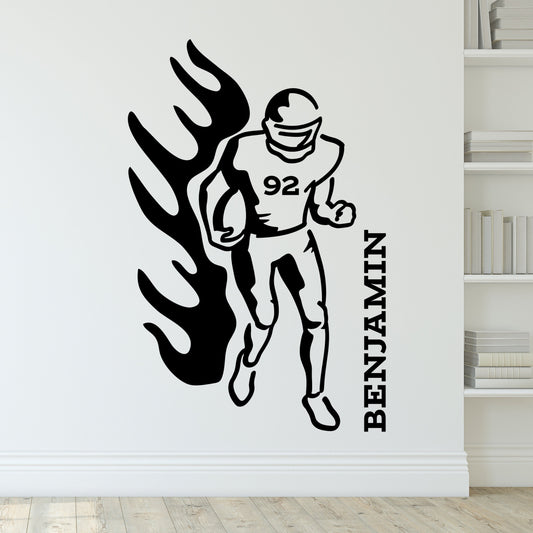 Sticker for Wall - Decal of Running Football Player -Customized Sticker for Boy Room - Put Your Own Name And Number on the Decal