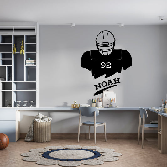 Wall Decal - Choose Your Own Name and Number on the Decal - Personalized Name Football Player - Sport Sticker for Children Room