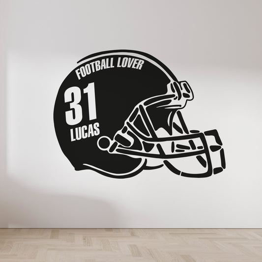 Decal for Wall - Football Helmet with Your Name and Number - Custom Name and Number Sticker - Personalized Wall Decal for Boys and Mens