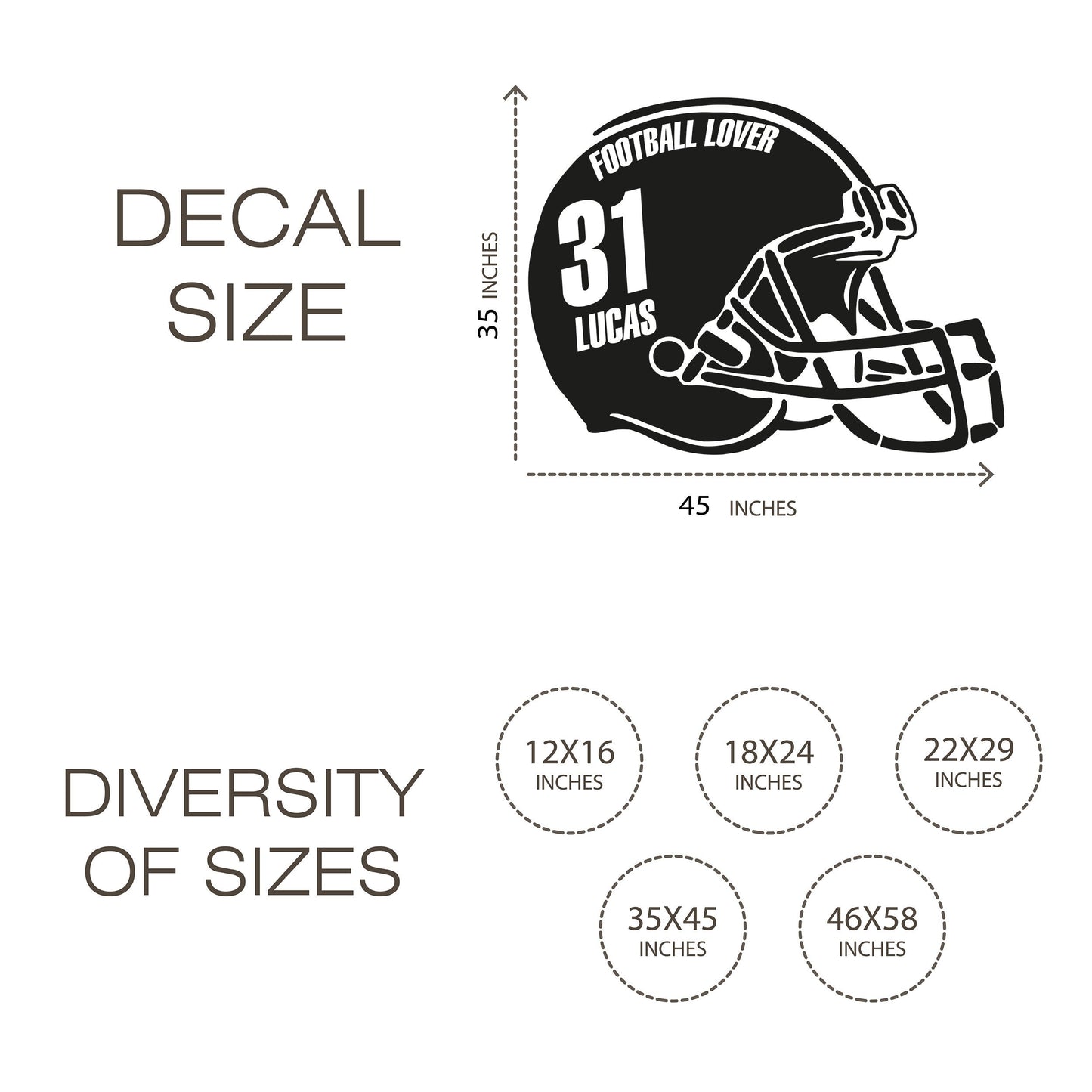 Decal for Wall - Football Helmet with Your Name and Number - Custom Name and Number Sticker