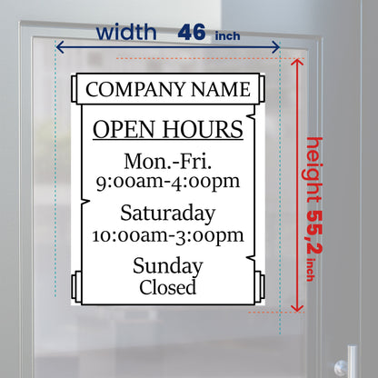 Business Hours Window Decal - Custom Company Name and Business Hours Door Sign Decal