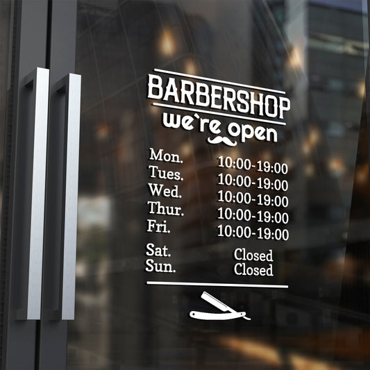 Barbershop Hours Sign Vinyl Decal - Times Sign Decal Sticker - Personalised Barbershop Vinyl Decal Opening Hours - Barbershop Hours Sticker