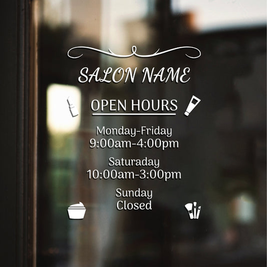 Salon Name Vinyl Sticker for Glass - Working Operating Hours Decal - Salon Front Signs - Business Vinyl Sticker - Store Hours Graphic