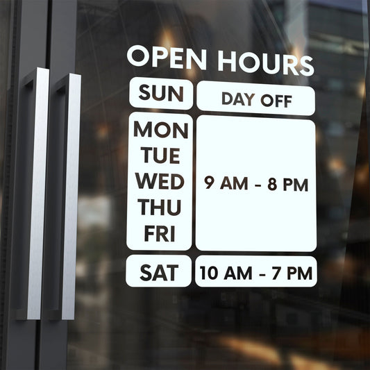 Vinyl Sticker - Personalised Store Opening Hours - Store Door Sign - Business Hour Stickers for Windows - Company Business Decal Banner