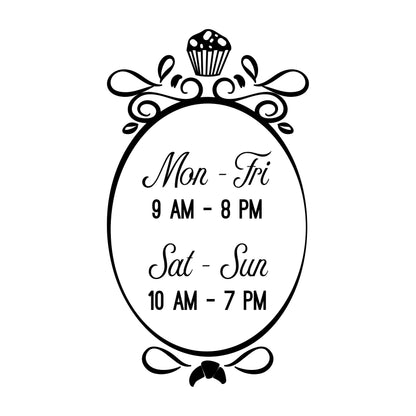 Decal for Pastry Shop Windows - Storefront Decal with Circle Hours of Operation - Pastry Shop Front Signs - Custom Business Hours Sign