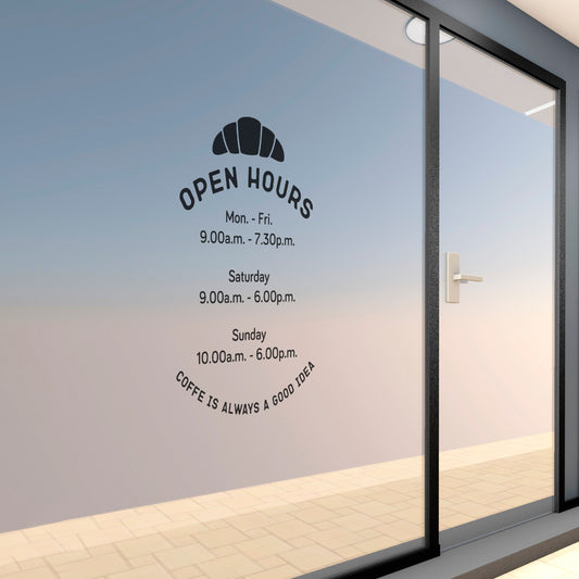 Open Hours Vinyl Stickers - Cafe Shop Front Door Vinyl Decal for Window - Personalised Opening Hours Decal for Glass