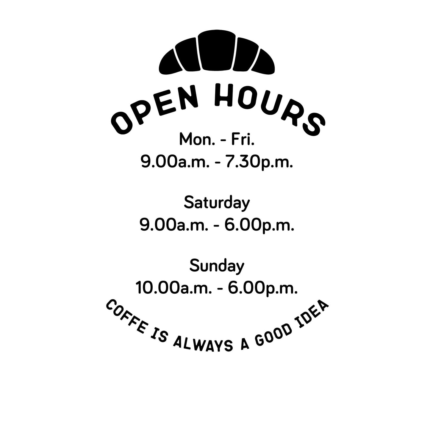 Minimalistic Cafe Shop Front Door Vinyl Decal for Window - Personalised Opening Hours Decal for Storefront