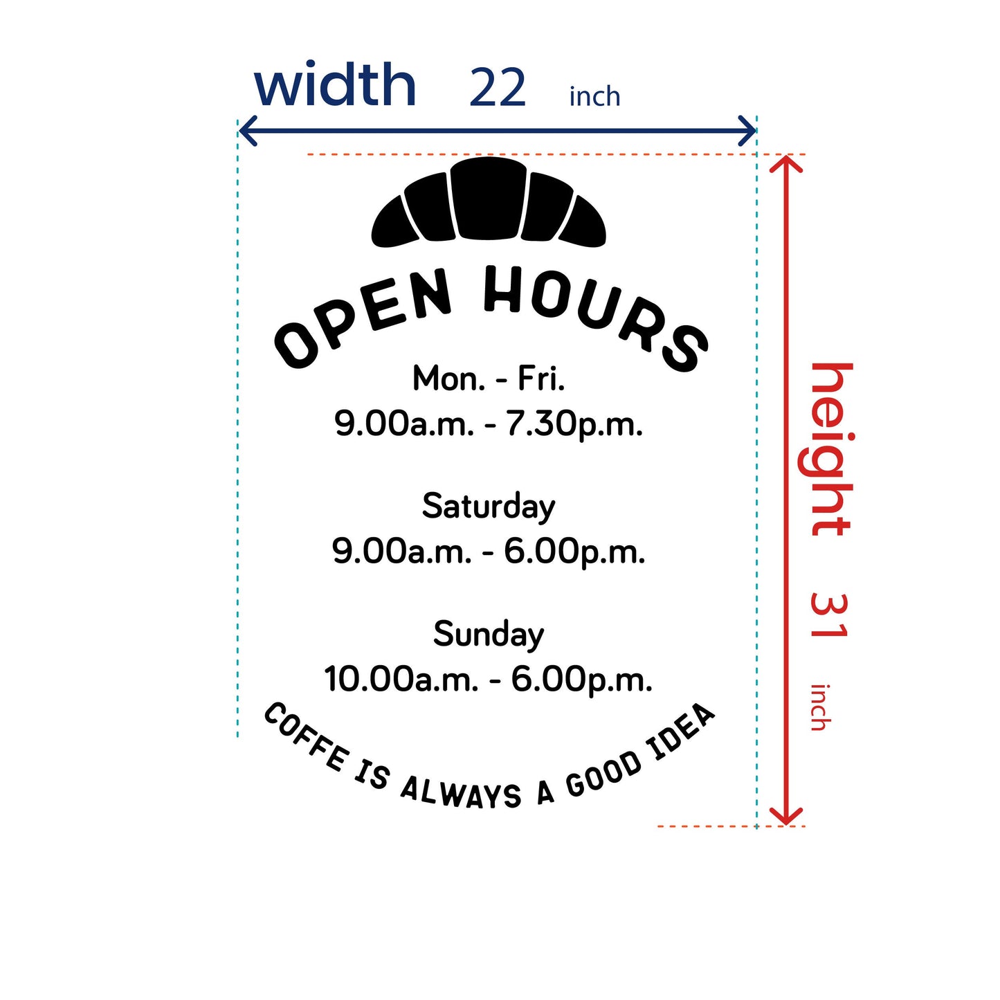 Minimalistic Cafe Shop Front Door Vinyl Decal for Window - Personalised Opening Hours Decal for Storefront