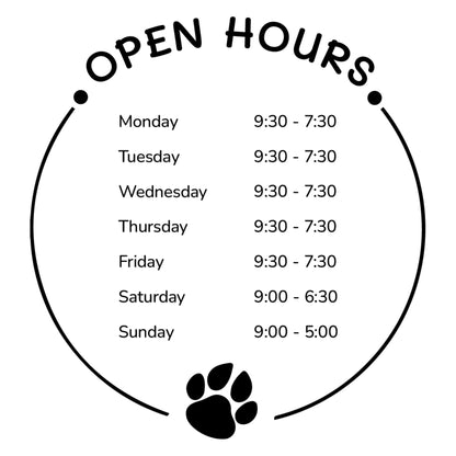 Customized Storefront Open Hours Pet Shop Vinyl Decal - Circle Decal