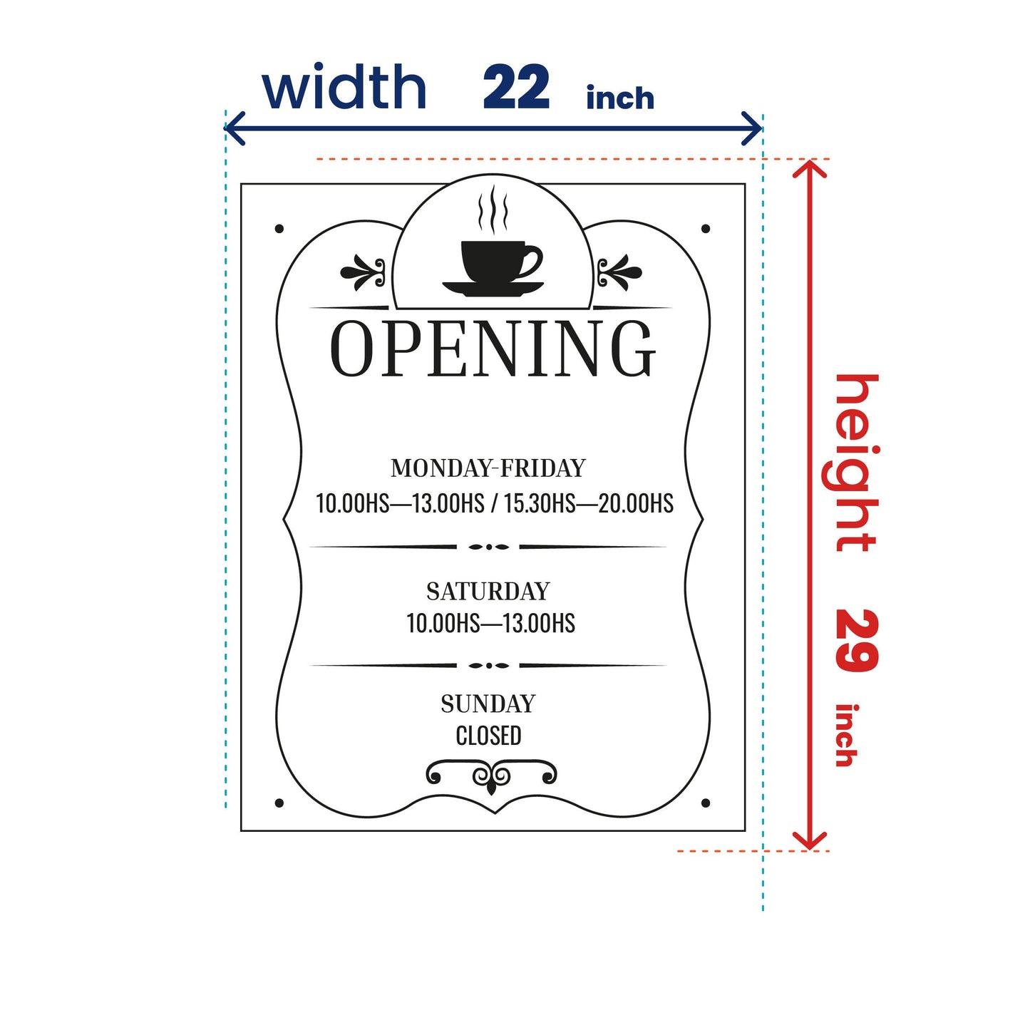 Personalized Coffee Shop Vinyl Decal -Custom Hours and Business Logo