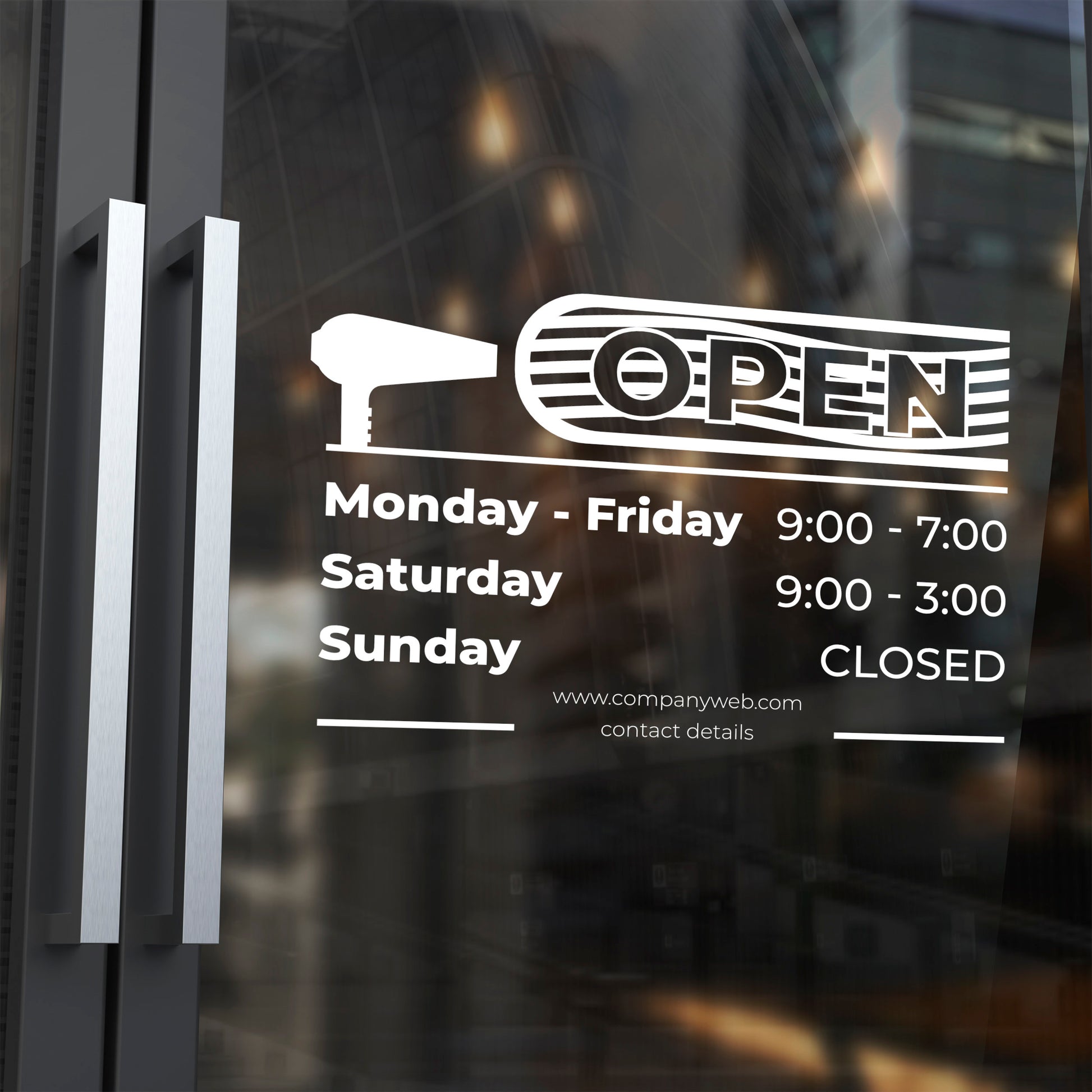 Hours of Operation - Vinyl on Barbershop Door Window - Website Store Hours - Your Company Logo Operation hours - Storefront Window Sticker