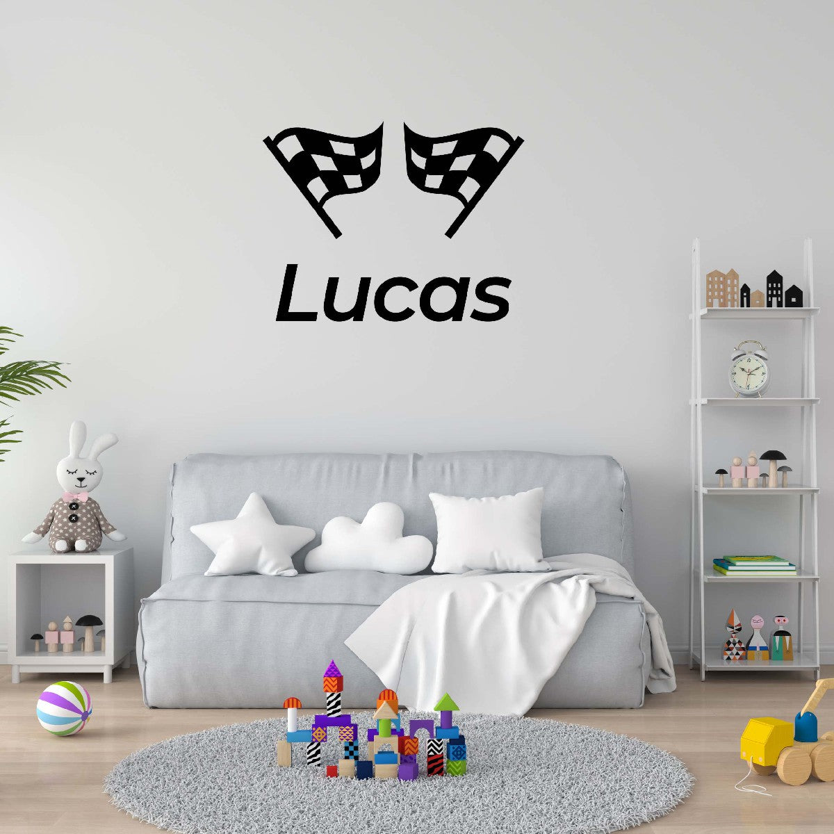 Personalized Name Stickers with Start Finish Flags - Easily-Applied Name Decals for Walls Furniture Laptop - Stunning Custom Name Stickers for Kids Bedroom