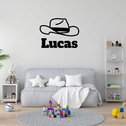 Personalized Name Stickers with Hat - Fade-Resistant Custom Name Stickers for Kids Bedroom - Easily-Applied Name Decals for Walls Doors Laptops - Cute Name Decal