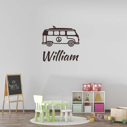 Personalized Name Stickers with Bus - Durable Custom Name Stickers for Furniture Laptops Doors - Easily-Applied Name Wall Decals for Kids Bedroom - Cool Name Decal