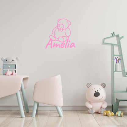 Personalized Name Stickers with Teddy Bear - Easily-Applied Custom Name Stickers for Kids Bedroom Laptop Furniture - Lovely Name Wall Decals for Girls and Boys