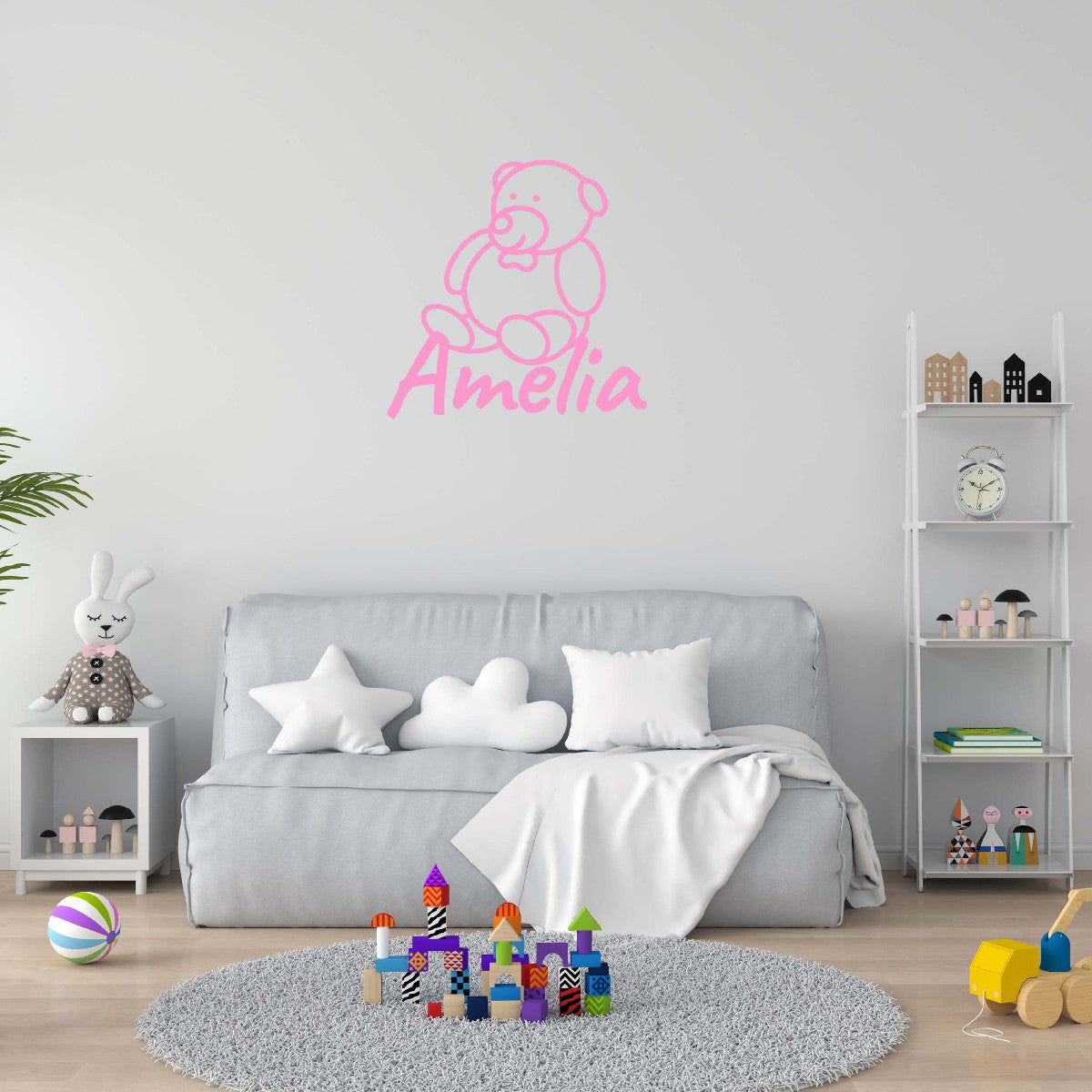 Personalized Name Stickers with Teddy Bear - Easily-Applied Custom Name Stickers for Kids Bedroom Laptop Furniture - Lovely Name Wall Decals for Girls and Boys