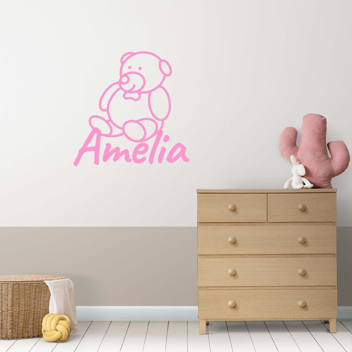 Personalized Name Stickers with Teddy Bear - Easily-Applied Custom Name Stickers for Kids Bedroom Laptop Furniture - Lovely Name Wall Decals for Girls and Boys