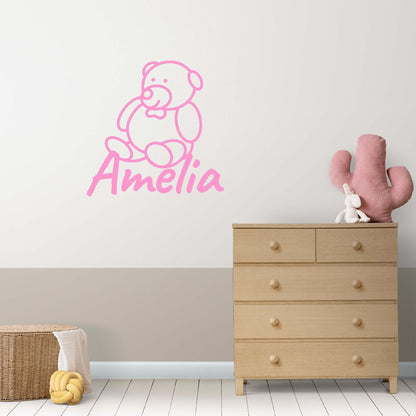 Personalized Name Stickers with Teddy Bear - Easily-Applied Custom Name Stickers for Kids Bedroom Laptop Furniture - Lovely Name Wall Decals for Girls and Boys