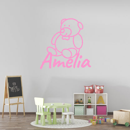 Personalized Name Stickers with Teddy Bear - Easily-Applied Custom Name Stickers for Kids Bedroom Laptop Furniture - Lovely Name Wall Decals for Girls and Boys