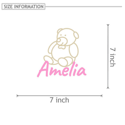 Personalized Name Stickers with Teddy Bear - Easily-Applied Custom Name Stickers for Kids Bedroom Laptop Furniture - Lovely Name Wall Decals for Girls and Boys