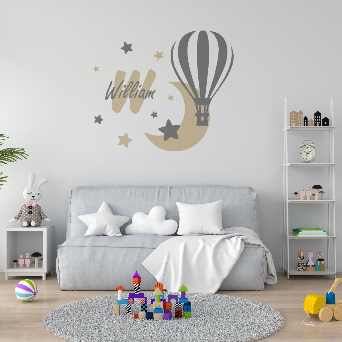 Personalized Name Stickers with hot Air Balloon Stars Moon - Easily-Applied Custom Name Stickers for Kids Bedroom - Cute Name Decals for Walls Furniture Laptop