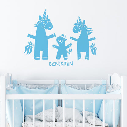 Customizable Unicorn Family Wall Decals -  Vinyl Stickers Depicting Whimsical Unicorn Family - Personalize with Name for Enchanting Unicorn Room Decor