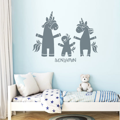 Customizable Unicorn Family Wall Decals -  Vinyl Stickers Depicting Whimsical Unicorn Family - Personalize with Name for Enchanting Unicorn Room Decor