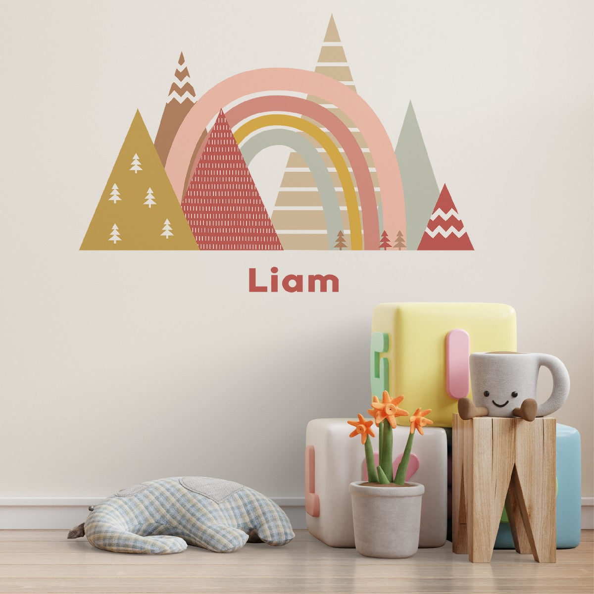 Boho Rainbow Wall Stickers - Magical and Enchanting Mountain Wonderland - Perfect for Nursery or Girls' Bedroom Decor - Personalized Name Decal