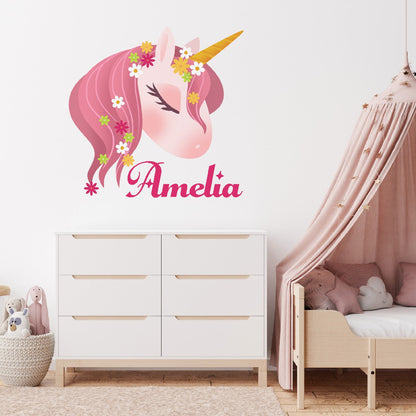 Customizable Designs Featuring Your Child's Name - Personalized Unicorn Wall Decals - Magical Realms with Colored Unicorn Vinyl Stickers