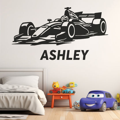 Custom Racing Name Wall Decal - Personalized Car Wall Sticker for Boys Room - Race Car Wall Decals with Boy's Name - Cars Wall Decor for Bedroom