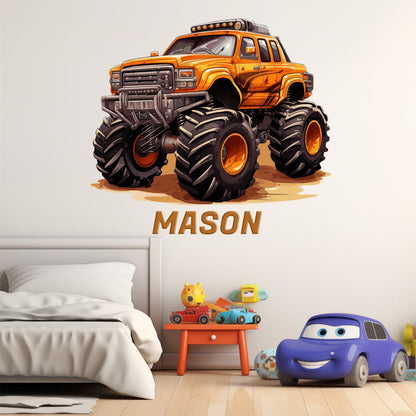 Monster Jam Wall Decals for Boys Room - Colored Wall Decal Truck - Custom Name Stickers for Wall with Monster Truck - Monster Truck Wall Art