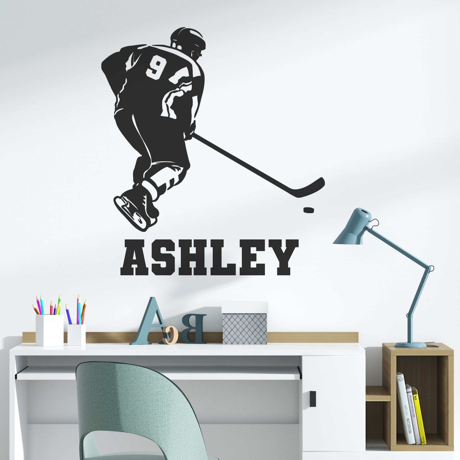 Personalized Hockey wall Decals - Personalized Decals for Hockey Fans, Hockey Wall Clings, and Hockey Room Decor - Hockey Wall Stickers