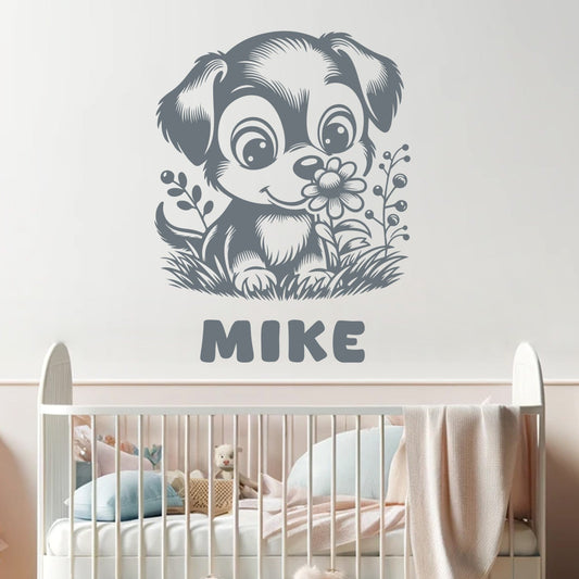 Dog Wall Stickers - Puppy Wall Decals with Personalized Name - Custom Name Wall Decals for Kids - Nursery Wall Decal with Custom Name Design 01