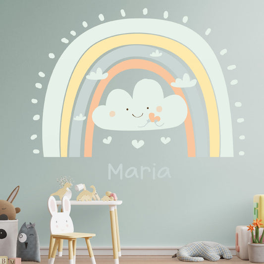 Personalized Boho Rainbow and Clouds Wall Stickers with Your Name - Perfect Boho Decal for Walls and Nursery Decor - Rainbow Room Decor for Girls