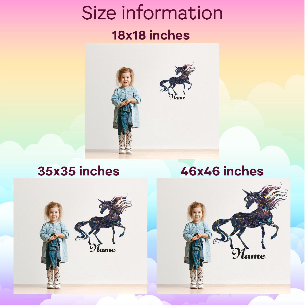 Magical Unicorn Wall Stickers - Customizable Vinyl Decals for a Cute and Huge Unicorn-themed Room Design - Custom Unicorn Wall Decal