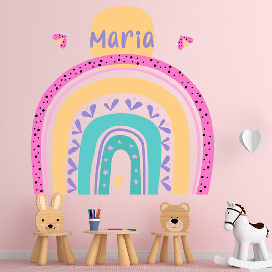 Boho Rainbow Wall Stickers - Personalized Name with Stylish Boho Rainbow Decor for Girls' Bedroom - Boho Rainbow Nursery Decor with Cuctom Name