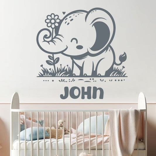 Elephant Wall Stickers - Elephant Name Wall Decal - Personalized Elephant Wall Decals - Personalized Animal Wall Stickers for Nursery Room Design 01