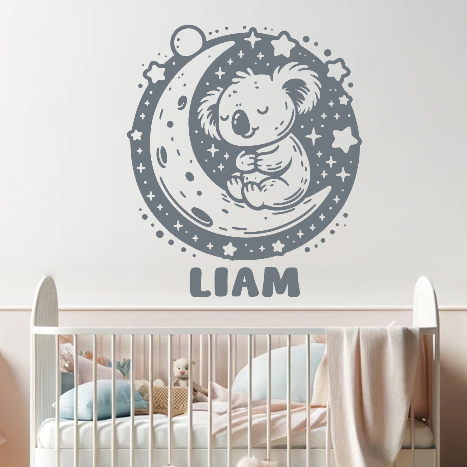 Jungle Animal Wall Decals - Koala Bear Wall Decal - Animal Wall Decals - Animal Wall Decals for Nursery - Personalized Name Stickers for Baby Room Design 01