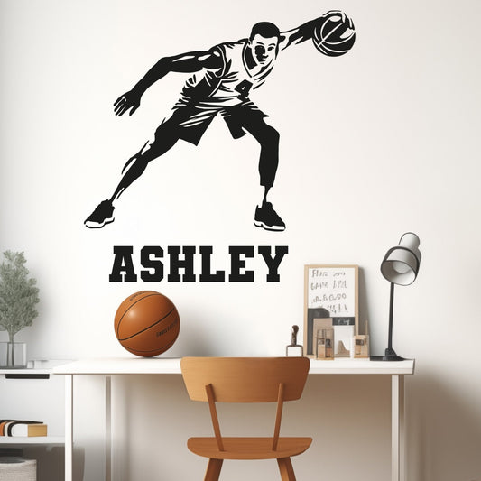 Basketball Player Stickers - Personalized Basketball Wall Decals for Boys' Rooms - Custom Name Basketball Wall Sticker - Boys Basketball Room Decor