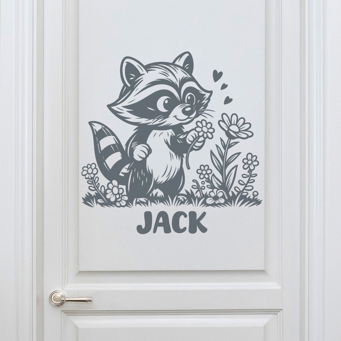 Raccoon Wall Decal with Kids Name - Baby Room Wall Decals Name - Personalized Name Wall Decal - Name Stickers for Wall Decor - Racoon Stickers for Wall