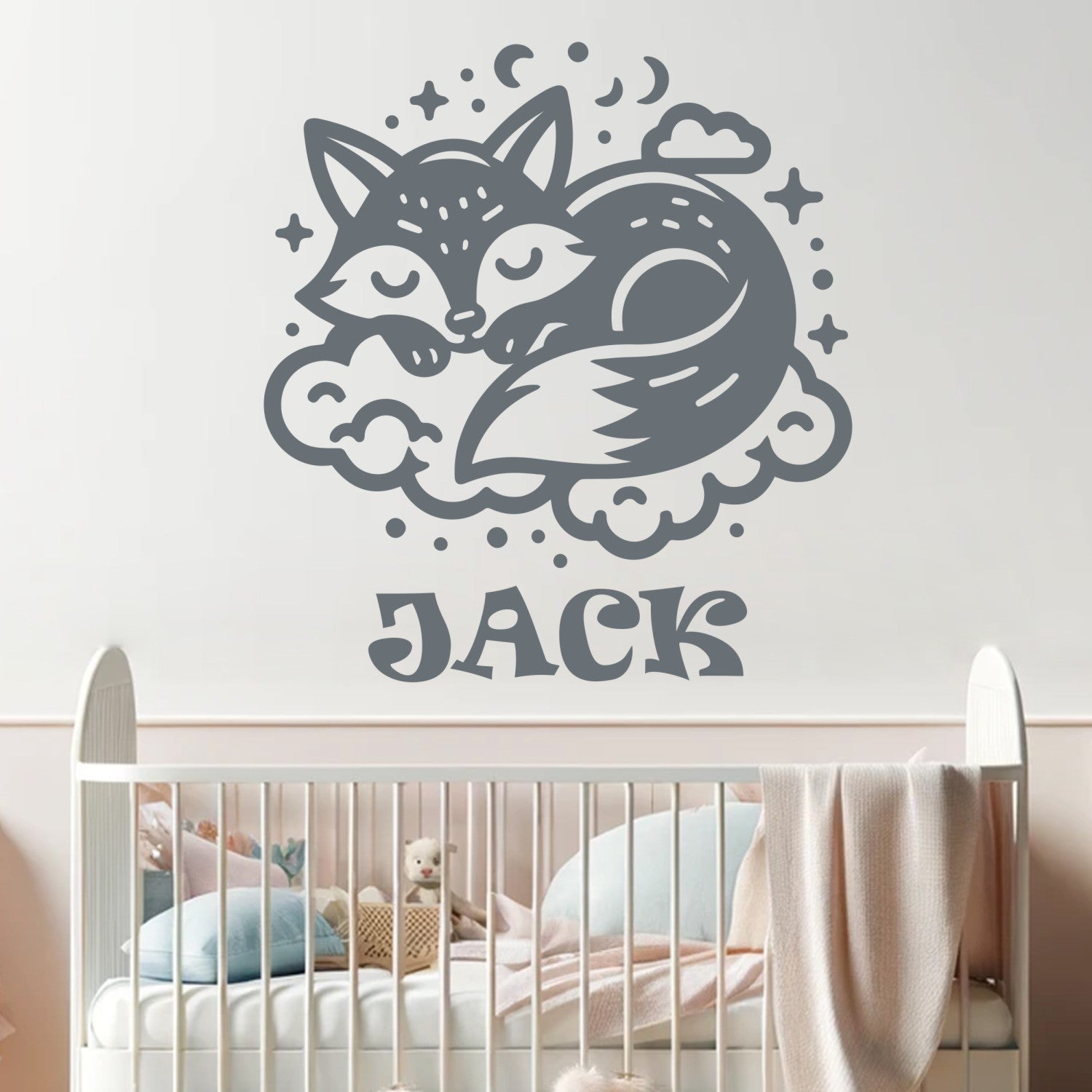 Fox Wall Stickers for Nursery - Personalized Name Stickers for Baby Room - Name Customized Wall Decor - Animal Wall Decals
