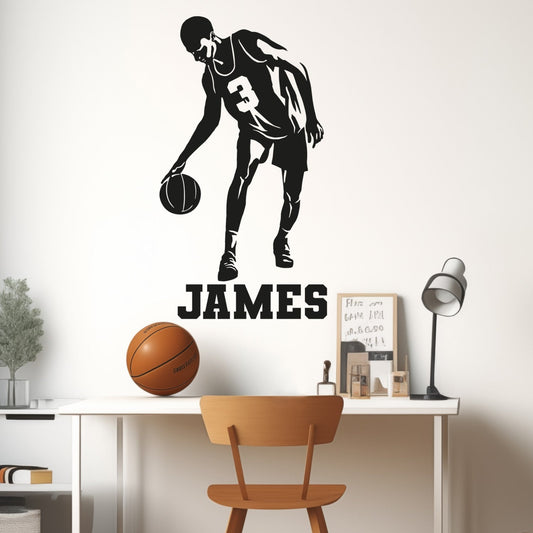 Custom Name Sports Wall Decals - Basketball Themed Room Decor - Personalized Basketball Wall Stickers - Boys Bedroom Decals - Basketball Decals for Walls