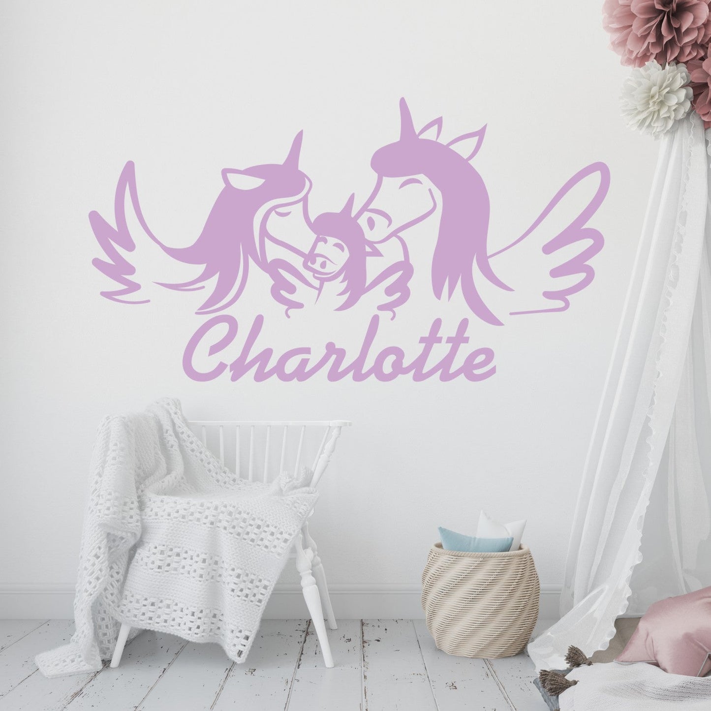 Personalized Unicorn Family Wall Decals - Baby Unicorn Wall Decal Vinyl Stickers Featuring Customizable Name - Transform Any Room with Whimsical Unicorn Designs for Magical Family Ambiance