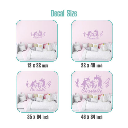 Personalized Unicorn Family Wall Decals - Baby Unicorn Wall Decal Vinyl Stickers Featuring Customizable Name - Transform Any Room with Whimsical Unicorn Designs for Magical Family Ambiance