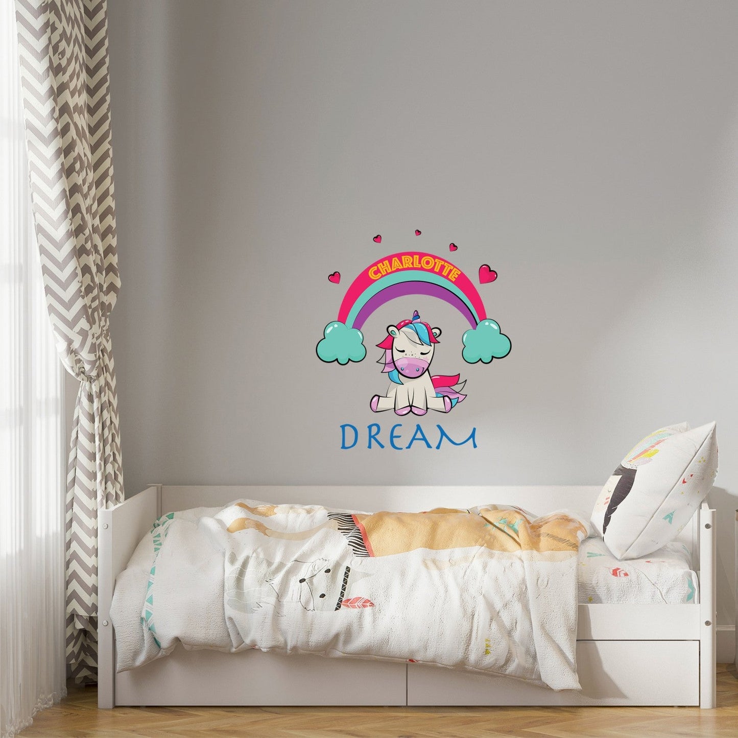Personalized Unicorn and Rainbow Wall Decal - Colored Custom Vinyl Stickers Featuring Name Personalization - Unicorn Wall Sticker Perfect Choice for Kid's room