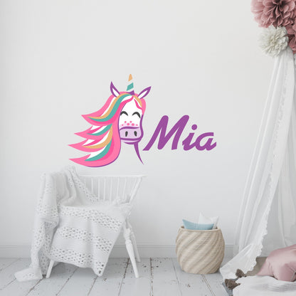 Cute Colored Unicorn Wall Stickers - Personalize Your Space with Customizable Vinyl Decals featuring Cute Unicorn Designs - Unicorn Wall Sticker with Custom Name