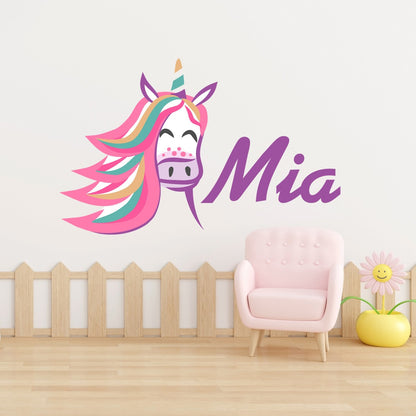 Cute Colored Unicorn Wall Stickers - Personalize Your Space with Customizable Vinyl Decals featuring Cute Unicorn Designs - Unicorn Wall Sticker with Custom Name