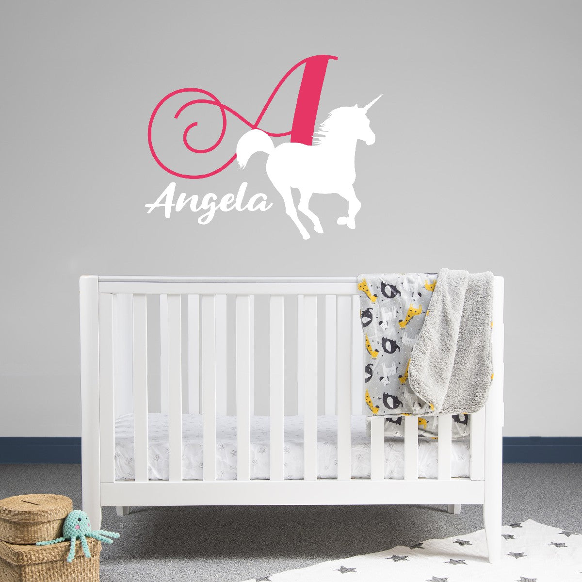 Custom Name Wall Decal Unicorn - Enchanting Unicorn Monogram Wall Decals - Custom Unicorn Designs for Kid's Room